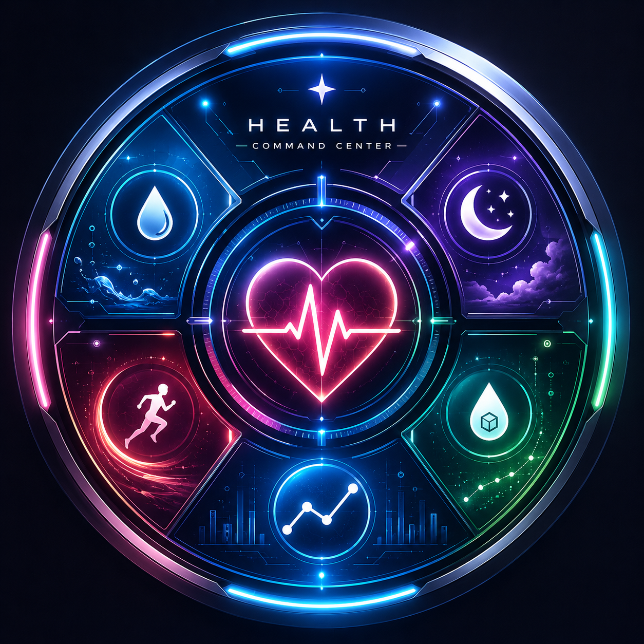 Health Command Center visual showing connected areas of health